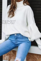 Hnewly - Casual Solid Patchwork Turtleneck Tops Sweater White / S Tops/Sweaters & Cardigans